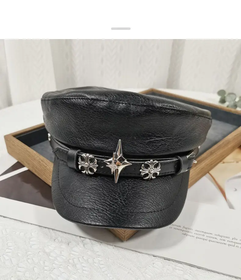 Navy Diamond Encrusted Women's Flat Cap Hat — feature 9