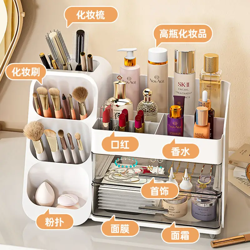 Large Capacity Makeup Storage Box with 3-Tier Organizer