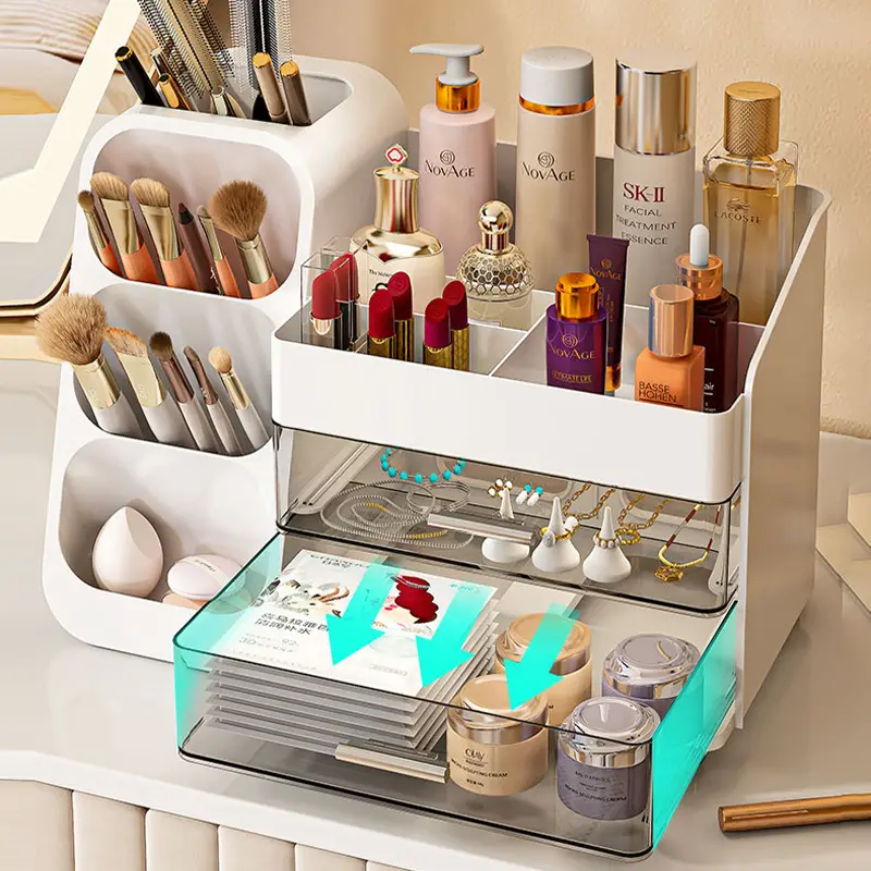 Large Capacity Makeup Storage Box with 3-Tier Organizer