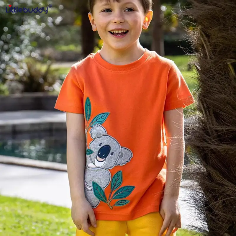 2025 Summer Boys T-Shirt Orange Koala Print - Image 2
