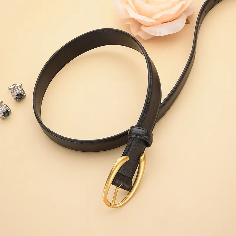Black Genuine Leather Alloy Buckle Belt for Women