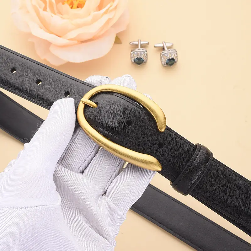 Black Genuine Leather Alloy Buckle Belt for Women