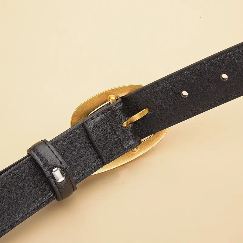 Black Genuine Leather Alloy Buckle Belt for Women