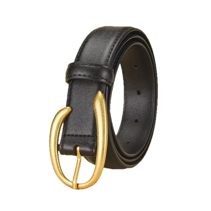 Black Genuine Leather Alloy Buckle Belt for Women