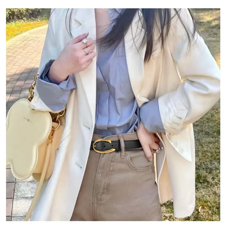 Black Genuine Leather Alloy Buckle Belt for Women — feature 10