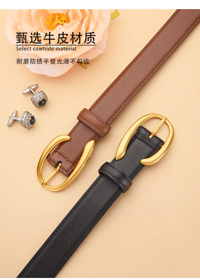 Black Genuine Leather Alloy Buckle Belt for Women — feature 12