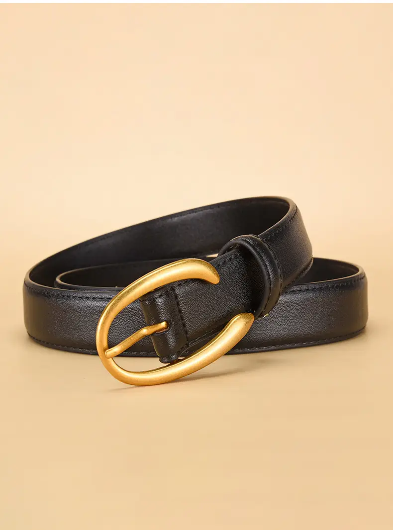 Black Genuine Leather Alloy Buckle Belt for Women — feature 19