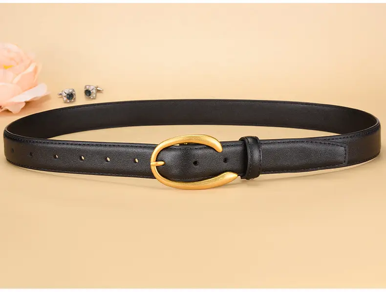 Black Genuine Leather Alloy Buckle Belt for Women — feature 20