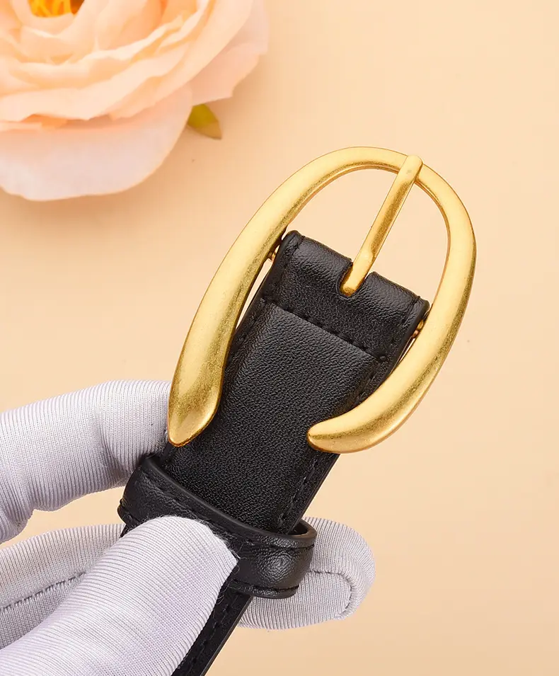 Black Genuine Leather Alloy Buckle Belt for Women — feature 23