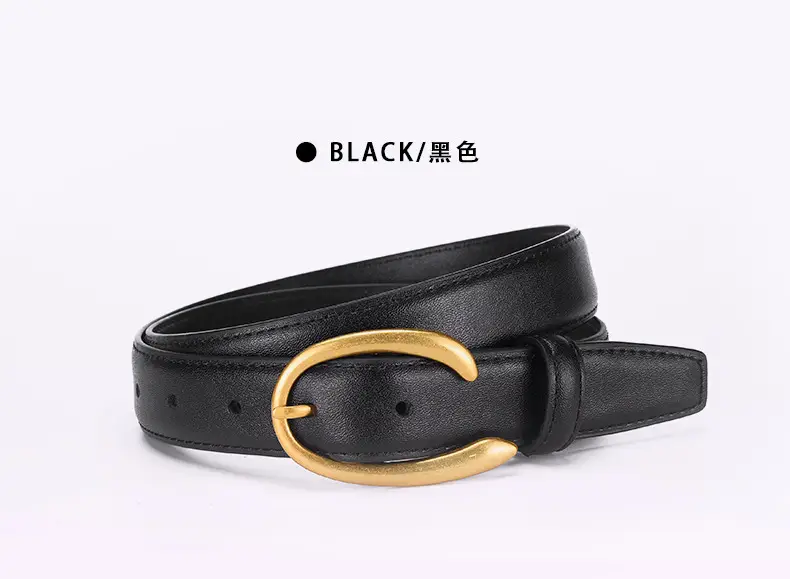Black Genuine Leather Alloy Buckle Belt for Women — feature 25