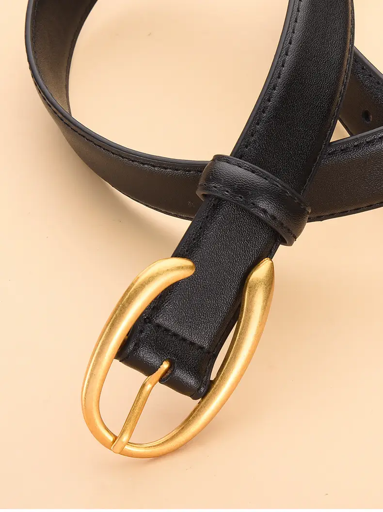 Black Genuine Leather Alloy Buckle Belt for Women — feature 29