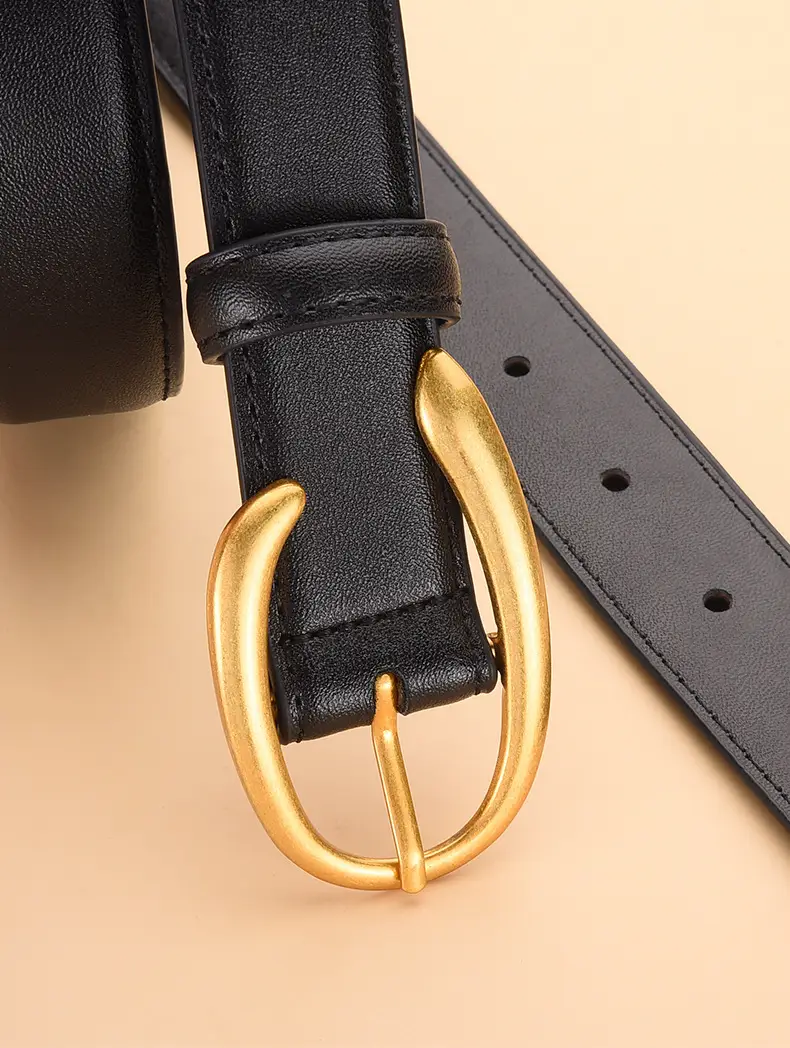 Black Genuine Leather Alloy Buckle Belt for Women — feature 30