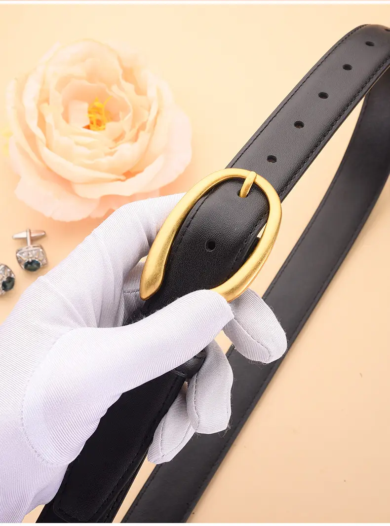 Black Genuine Leather Alloy Buckle Belt for Women — feature 31