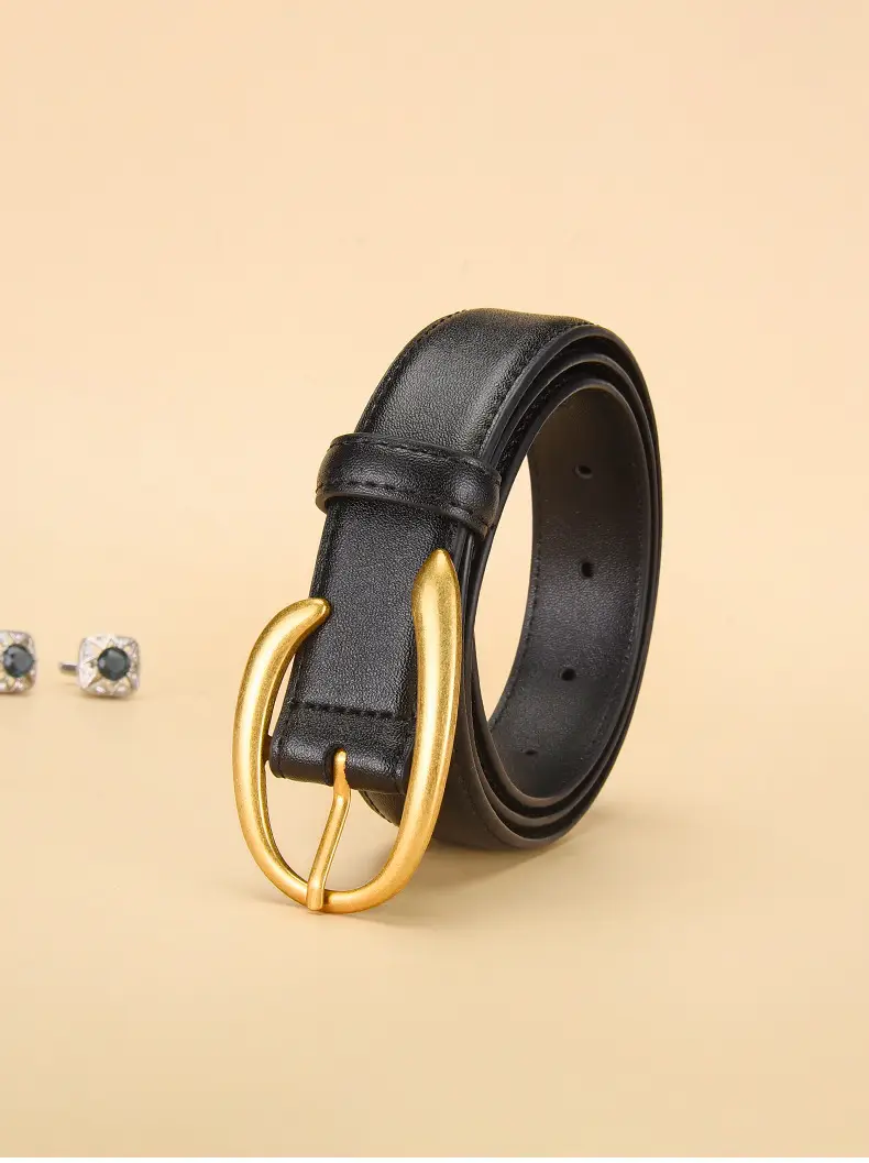 Black Genuine Leather Alloy Buckle Belt for Women — feature 6