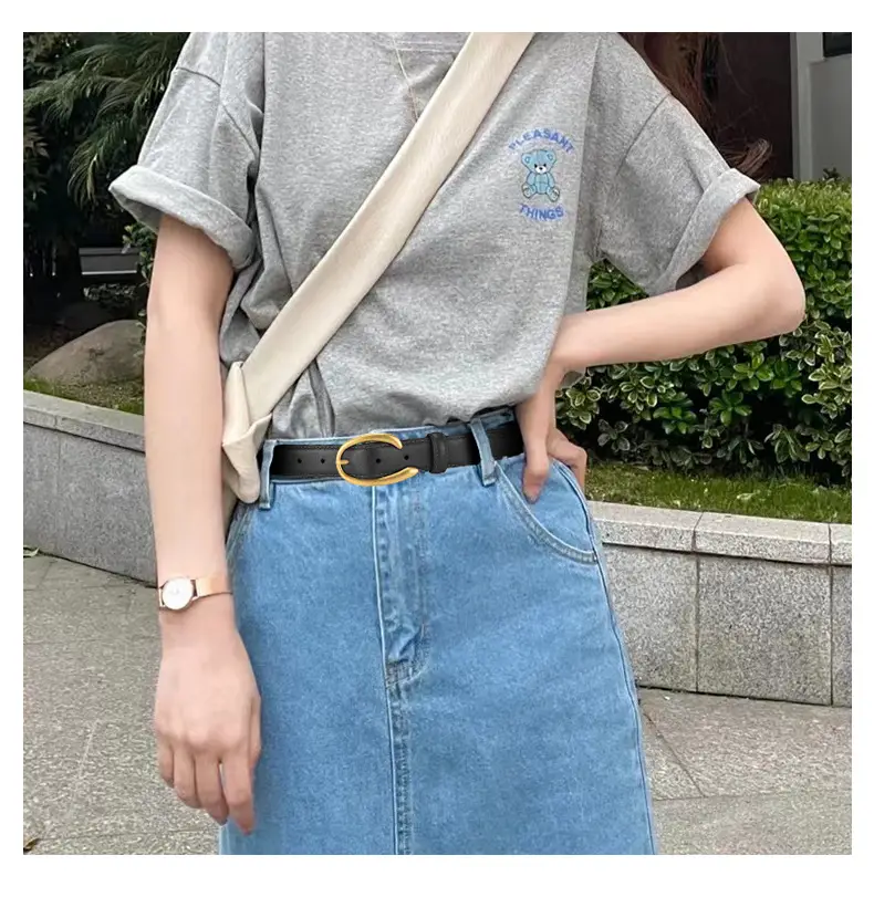 Black Genuine Leather Alloy Buckle Belt for Women — feature 9