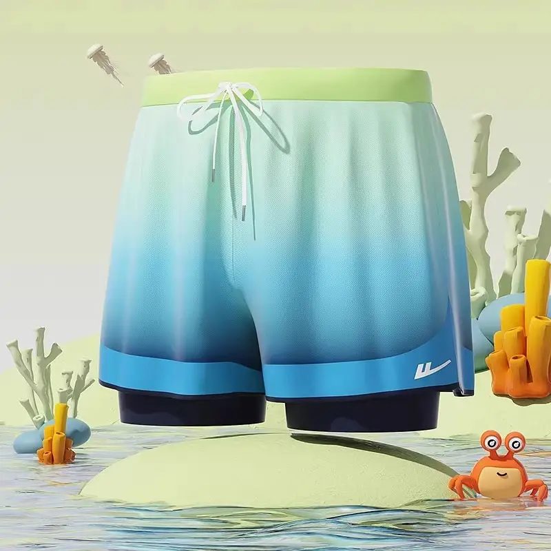 Pull Back Kidsren's Swimming Trunks, Boys, Middle and Large Kidsren's Swimming Suits, Double-Layer Anti-Embarrassment Professional Swimming Suits and Equipment Complete Set