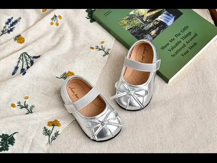 Girls Bow Princess Shoes Silver Soft Sole — feature 8