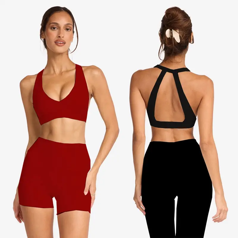 Foreign Trade Cross-Border Yoga Suit for Women with Chest Pads, Chest-Wrapped and Beautiful Back Bra, High-Waisted Quick-Drying Sports Fitness Training Pants