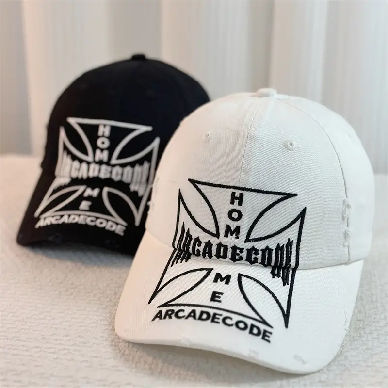 Black Washed Embroidered Baseball Cap with Logo - Image 5