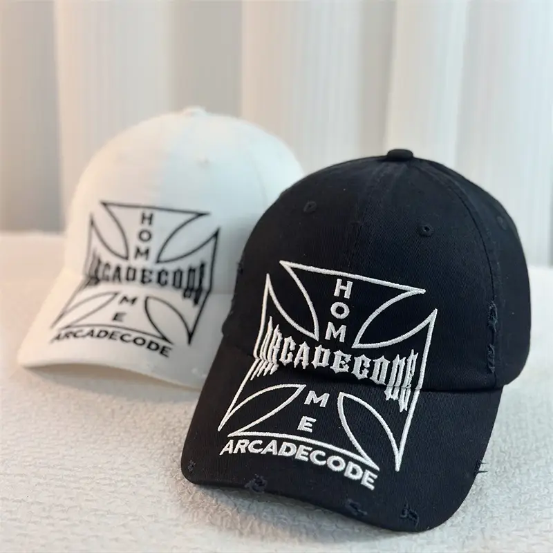 Black Washed Embroidered Baseball Cap with Logo - Image 6