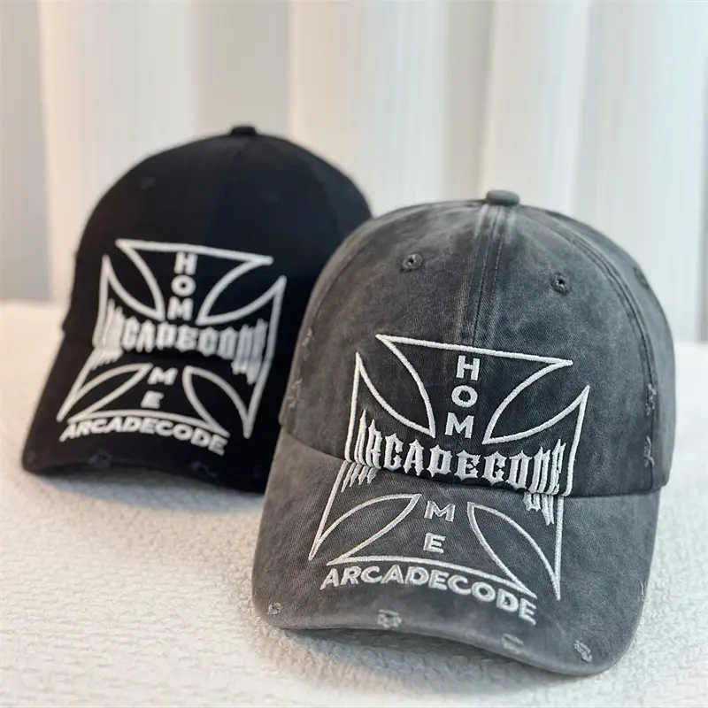 Black Washed Embroidered Baseball Cap with Logo - Image 7