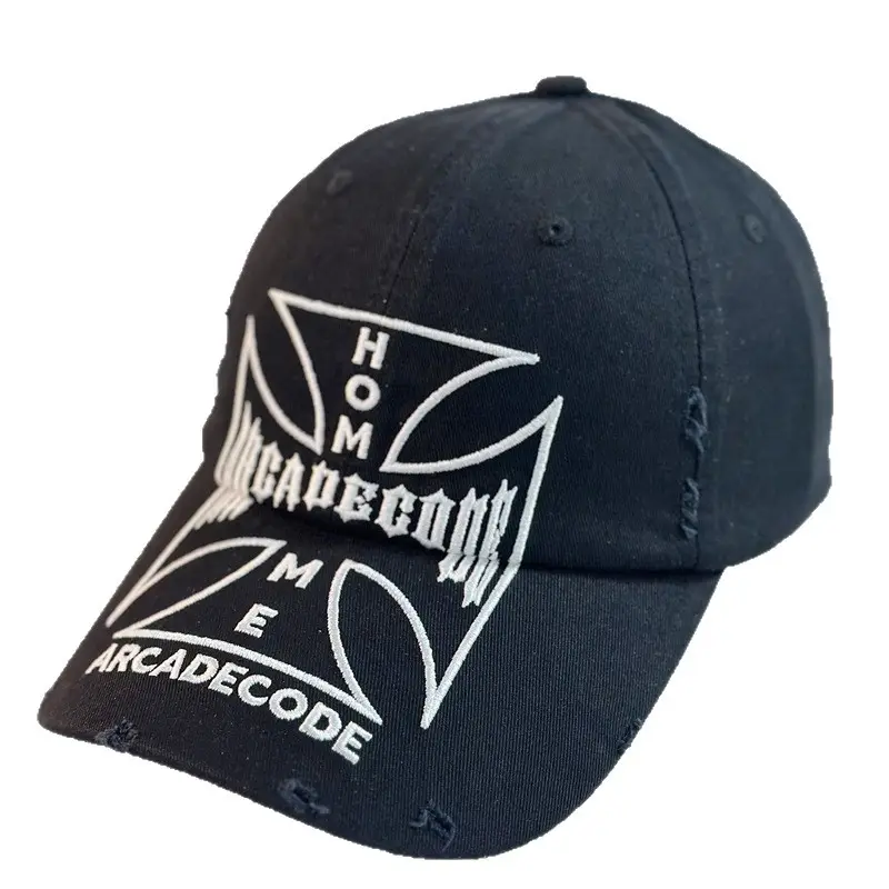 Black Washed Embroidered Baseball Cap with Logo - Image 8