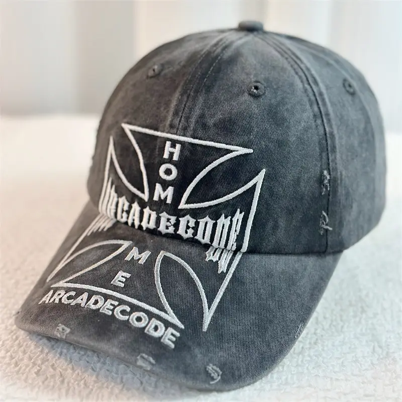 Black Washed Embroidered Baseball Cap with Logo - Image 3