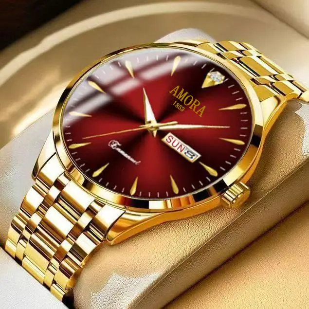 Swiss Men's Gold Quartz Watch with Calendar & Waterproof