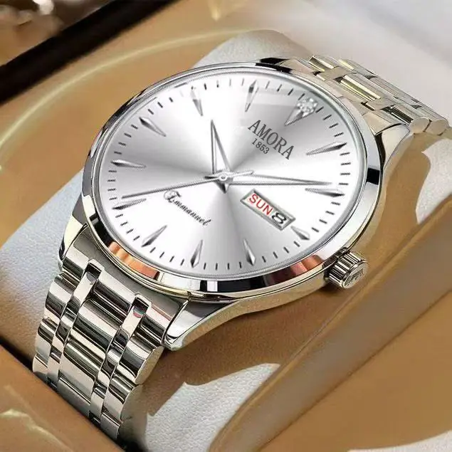 Swiss Men's Gold Quartz Watch with Calendar & Waterproof
