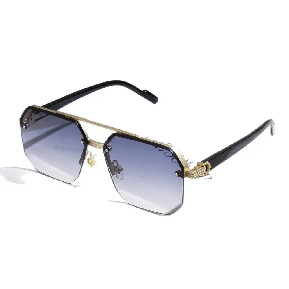 Men's Square Half Frame Sunglasses Black Anti-UV Metal - Image 14