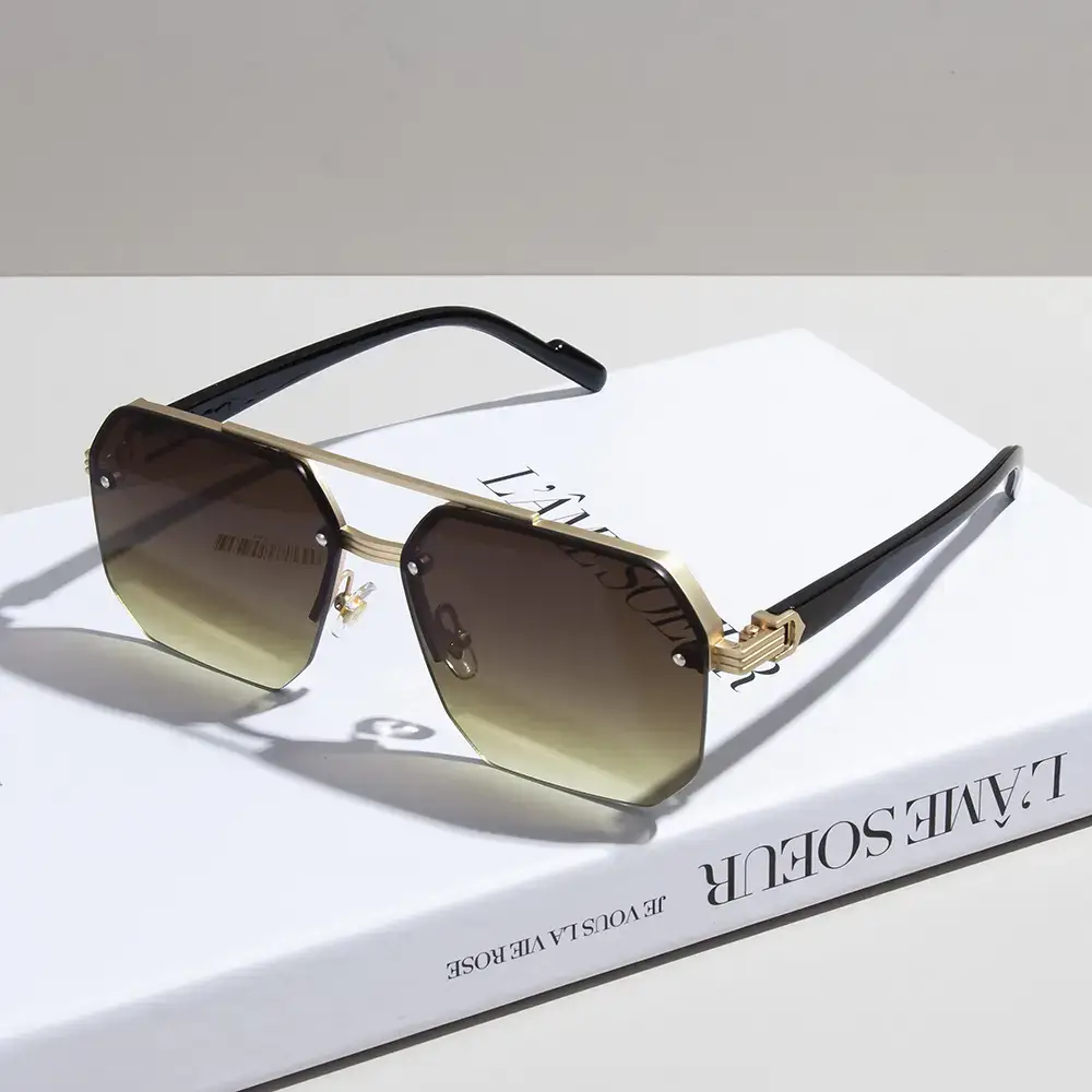 Men's Square Half Frame Sunglasses Black Anti-UV Metal — feature 1