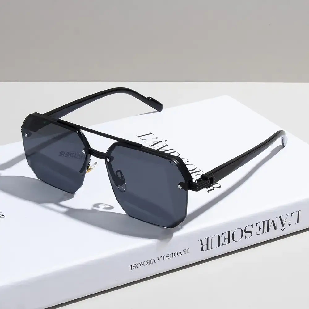 Men's Square Half Frame Sunglasses Black Anti-UV Metal — feature 3