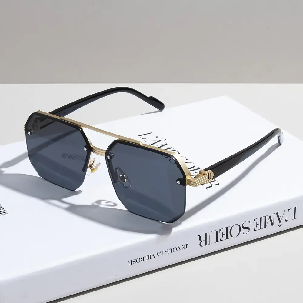 Men's Square Half Frame Sunglasses Black Anti-UV Metal — feature 4