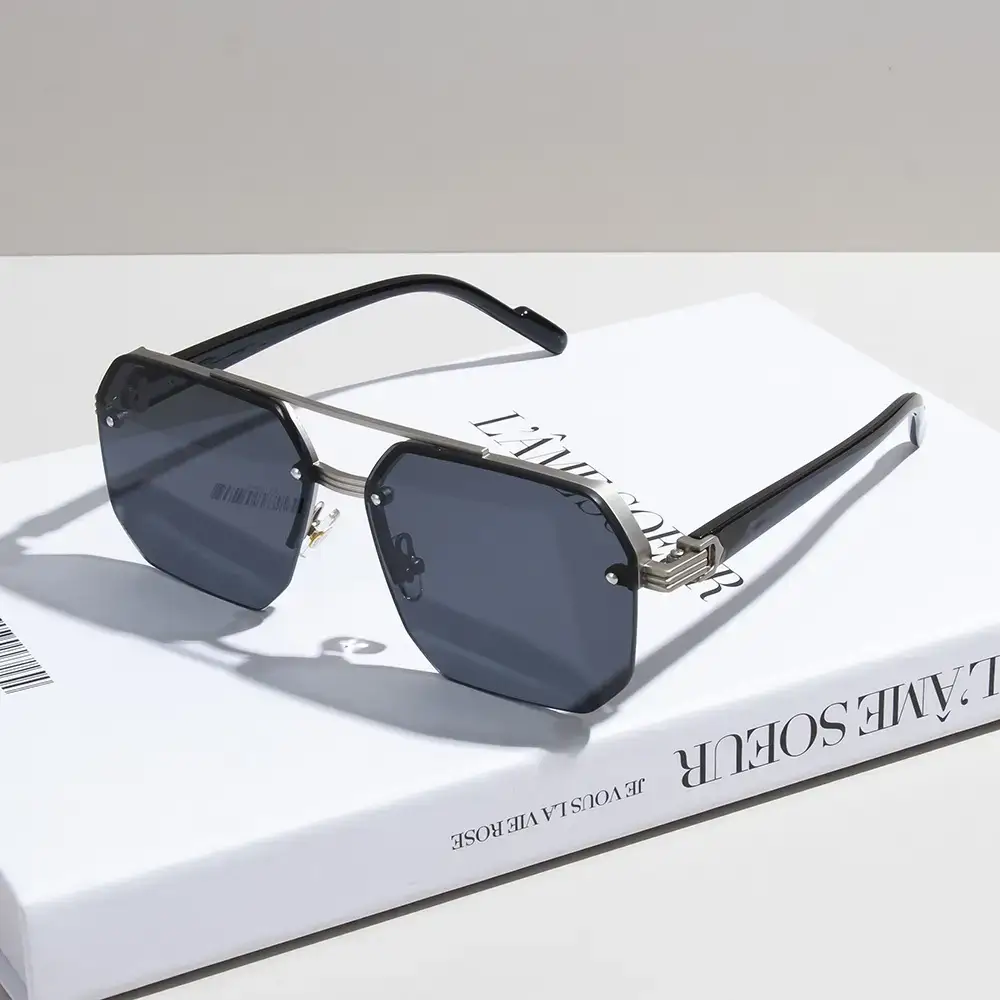 Men's Square Half Frame Sunglasses Black Anti-UV Metal — feature 5