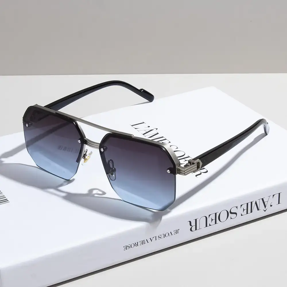 Men's Square Half Frame Sunglasses Black Anti-UV Metal — feature 6