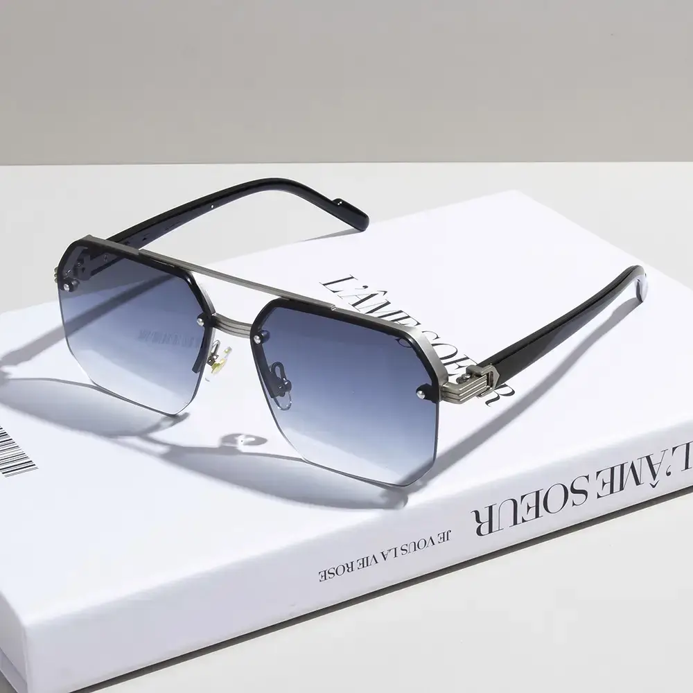Men's Square Half Frame Sunglasses Black Anti-UV Metal — feature 7
