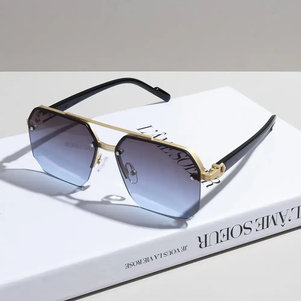 Men's Square Half Frame Sunglasses Black Anti-UV Metal — feature 8