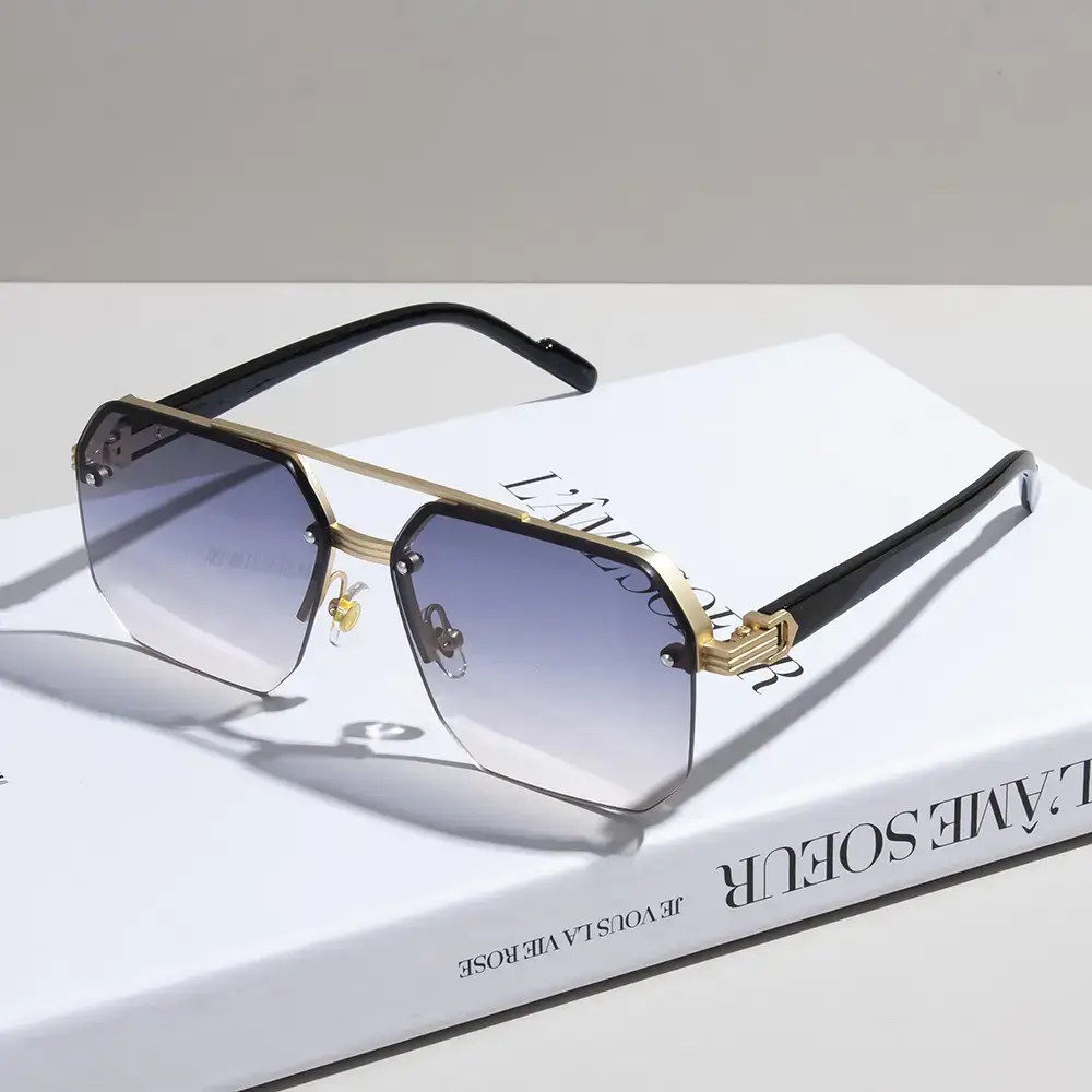 Men's Square Half Frame Sunglasses Black Anti-UV Metal — feature 9