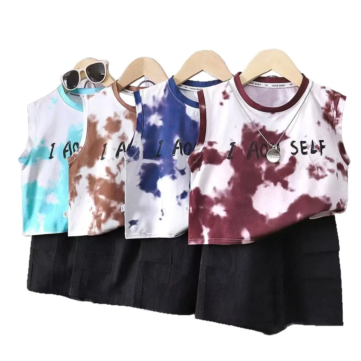 Boys Tie-Dye Sleeveless T-Shirt with Cargo Shorts Set - Image 9