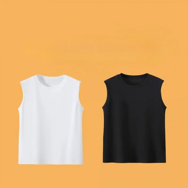 Kids Vest T-Shirt Back Collar Sleeveless Cotton Black Green - Image 4
