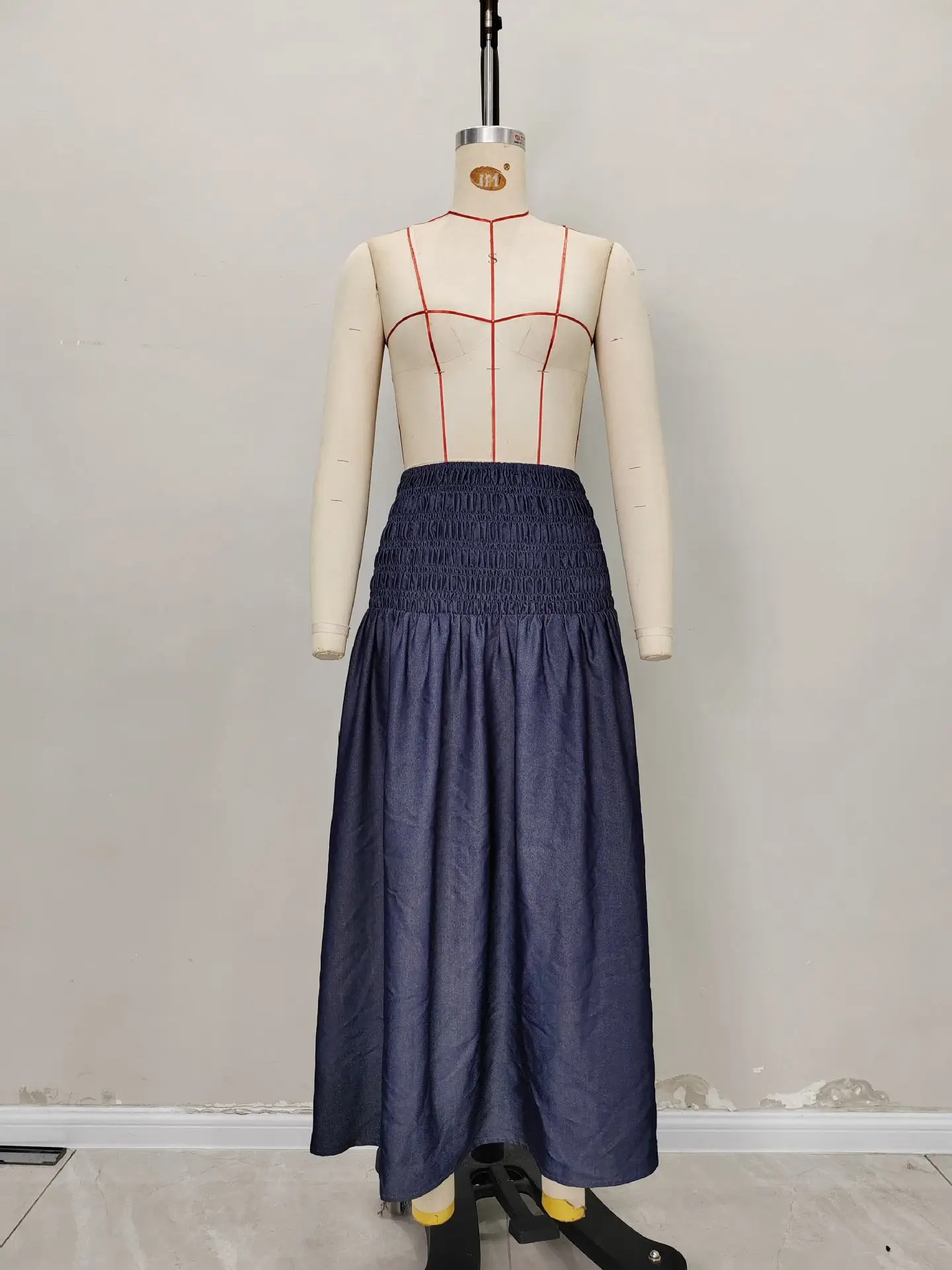 Classic Dark Blue High Waist Pleated Skirt for Women