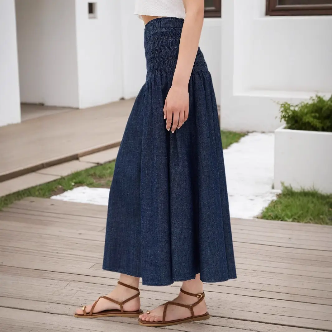 Classic Dark Blue High Waist Pleated Skirt for Women — feature 10