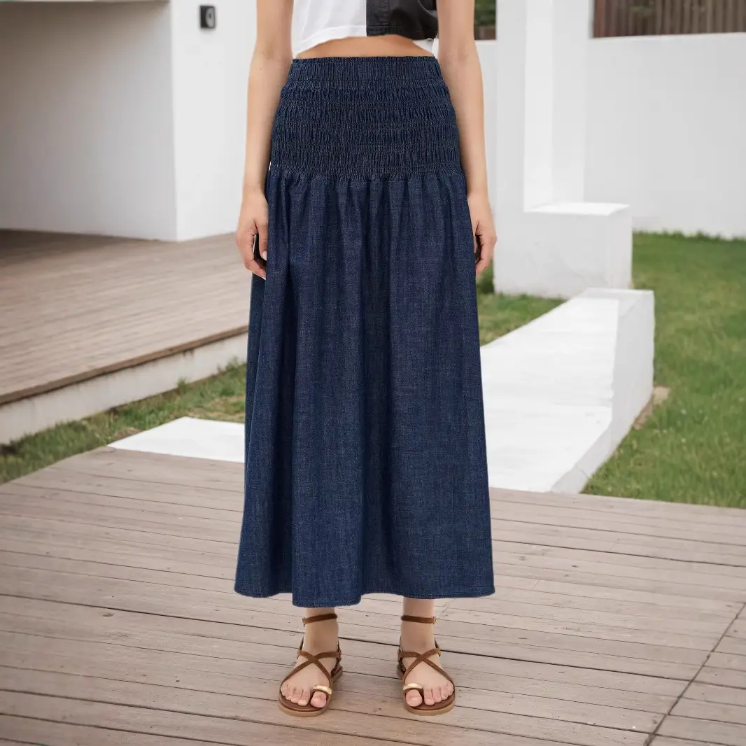 Classic Dark Blue High Waist Pleated Skirt for Women — feature 11