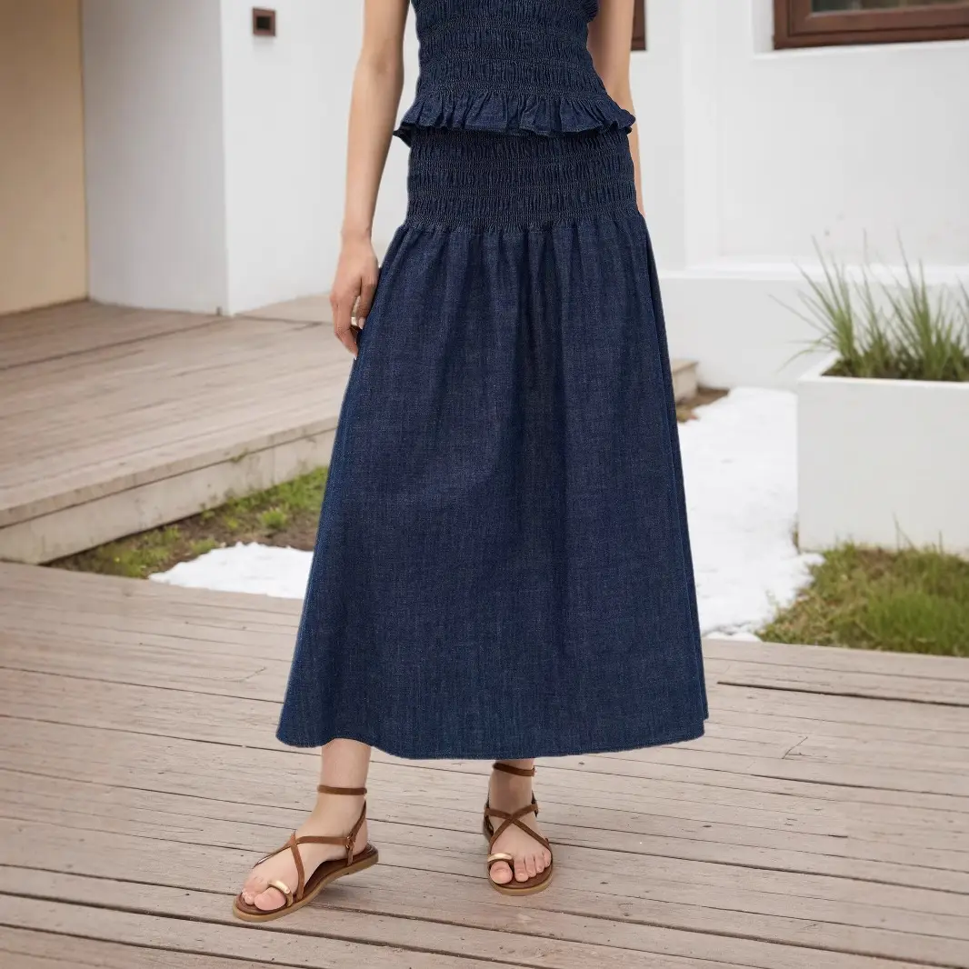 Classic Dark Blue High Waist Pleated Skirt for Women — feature 12