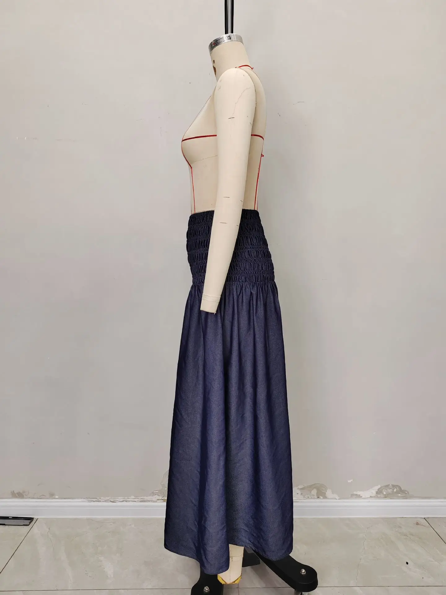 Classic Dark Blue High Waist Pleated Skirt for Women — feature 6