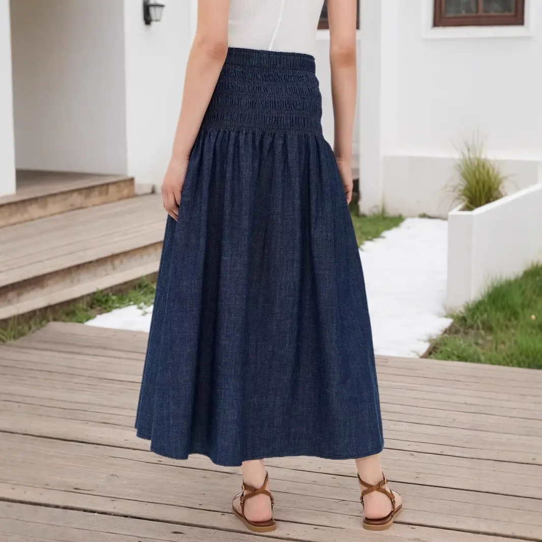 Classic Dark Blue High Waist Pleated Skirt for Women — feature 9