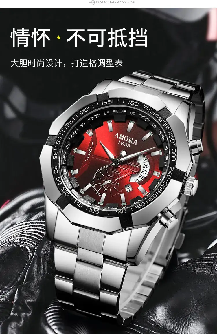 Amora Swiss Men's Chronograph Watch Black Stainless — feature 7