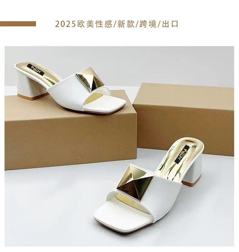 French Retro Off-White Square-Toe High-Heeled Sandals for Women Autumn New Thick Sandals Sexy Women's Shoes Wholesale — feature 4