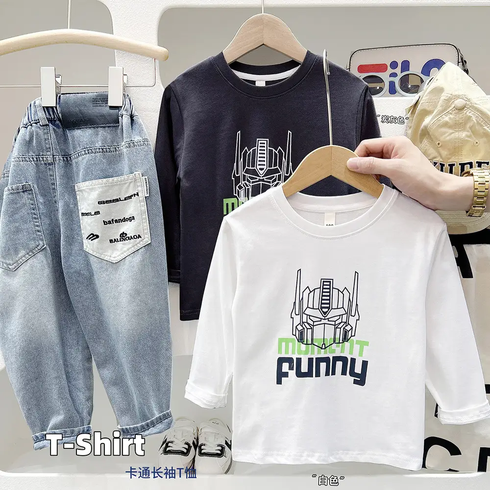 Autum Letter T-Shirt Boys Long Sleeve Cartoon Top - Image 3