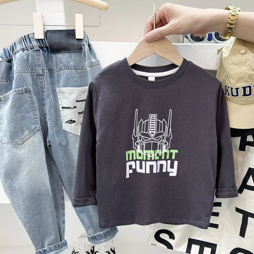 Autum Letter T-Shirt Boys Long Sleeve Cartoon Top - Image 2